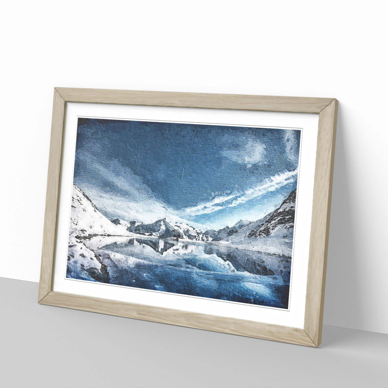 Winter Mountain Reflection - Picture Frame Painting Print, 27cm H x 36cm W x 2cm D, Oak Framed