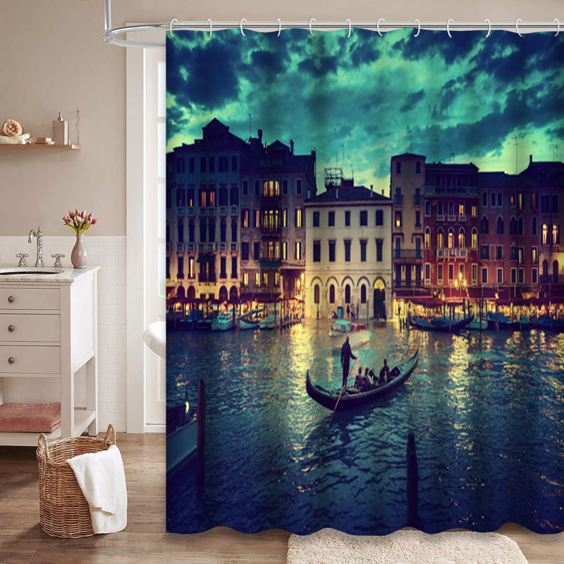Rideau de douche avec 12 crochets Blue Evening Grand Canal Venice, L 72 po x l 78 po