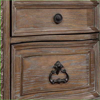 Transitional Rustic Solid Wood 3-Drawer Nightstand with Bronze Knobs