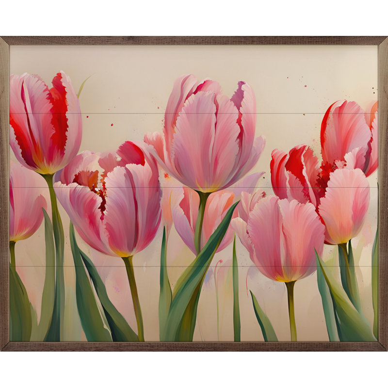 Tulipes roses blanches, L 30 po x H 24 po x P 1 po