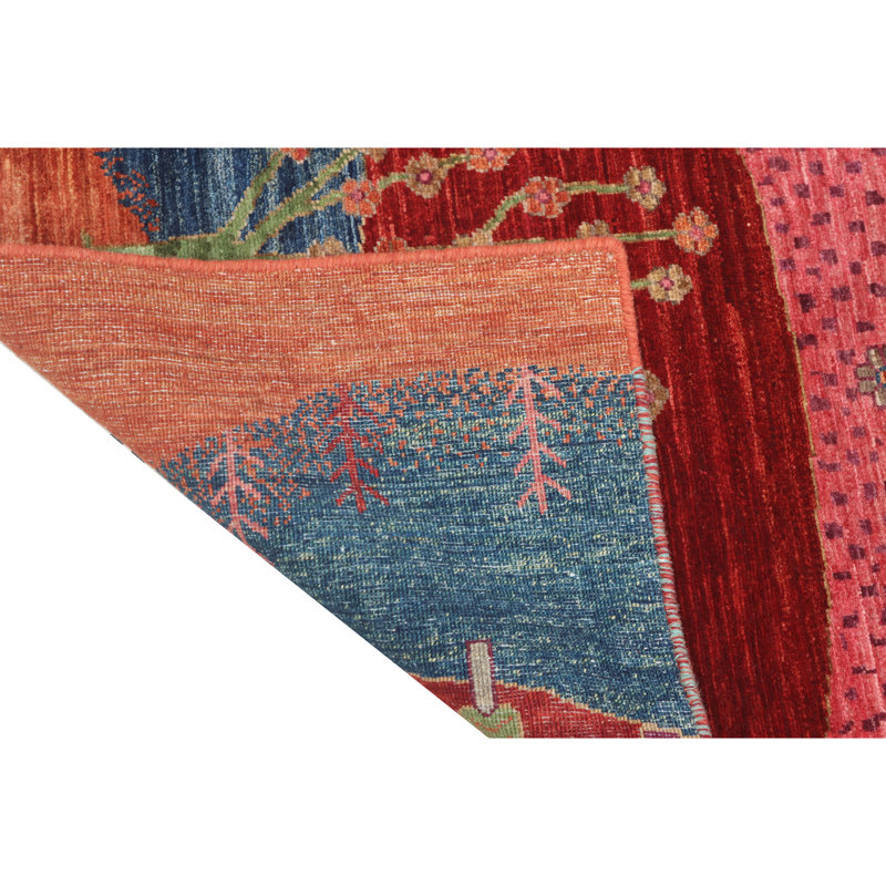Hand Knotted Wool Area Rug in Red And Multi