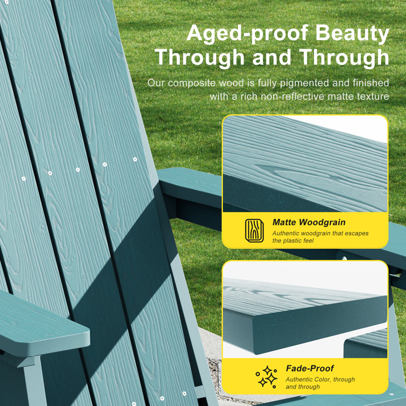 All-Weather HDPE Folding Adirondack Rocking Chair with Retractable Ottoman, 3-Position Adjustable Outdoor Rocking Chair for Patio, Gargen, Deck
