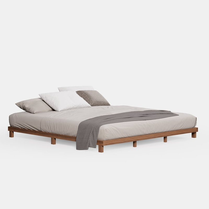 Structure de lit en métal de style japonais avec très grand lit et sans sommier pour la chambre à coucher couleur noyer