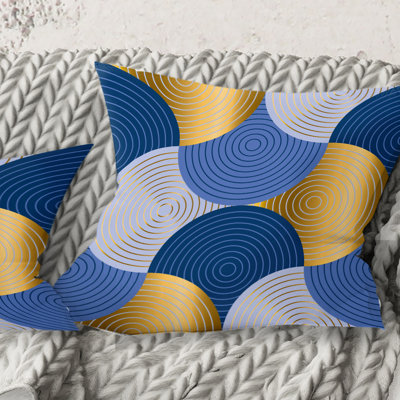 Coussin décoratif rétro avec vagues de luxe rétro en or et bleu X