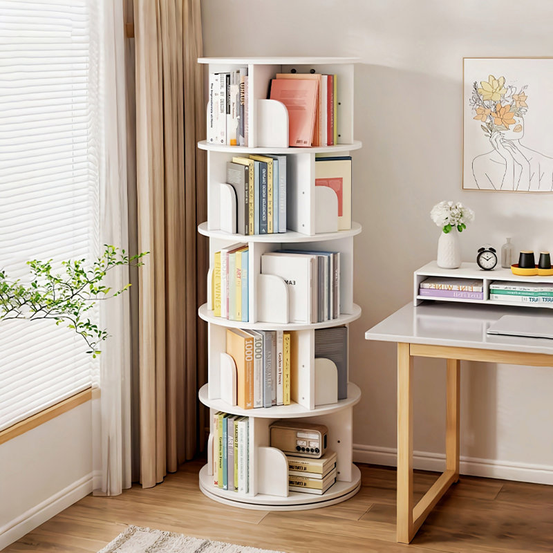 5 Tier Rotating Bookshelf, 360° Display Round Spinning Bookshelf, Space-Saving, Small Space Rotating Bookshelf Tower For Bedroom, Living Room, Home, Office