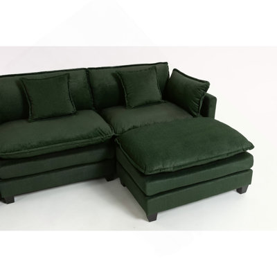 Modern 3seats with ottoman 113.77"Sectional Sofa with Waist Pillows,3-seat Upholstered Symmetrical Sofa Furniture,Sleeper Sofa Couch with Chaise Lounge for Living Room,Apartment,3 Color
