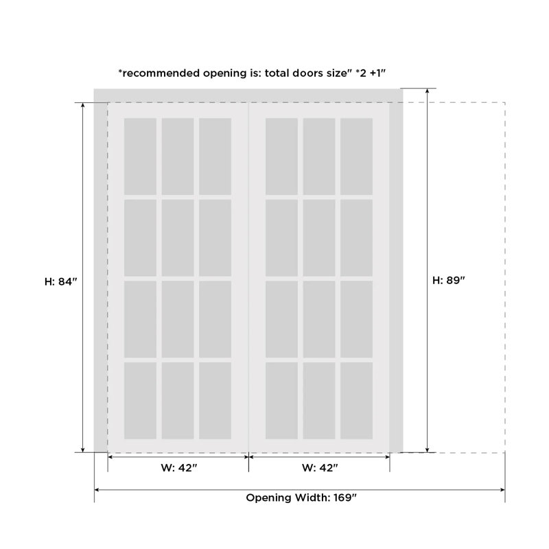 84" x 84" White Frosted Glass Solid Wood Double Pocket Doors