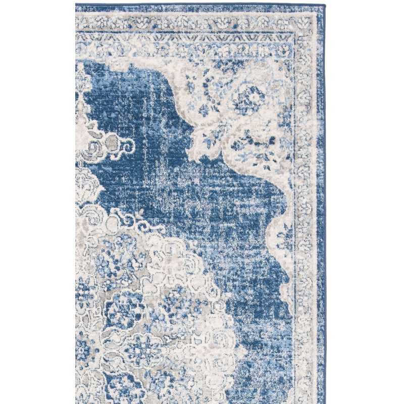 Tapis oriental bleu marine / ivoire Barcus, Rectangle 10 pi x 13 pi