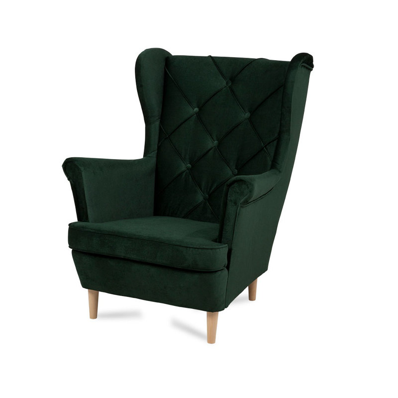 Aspen Velvet Wingback Chair, Bottled Green