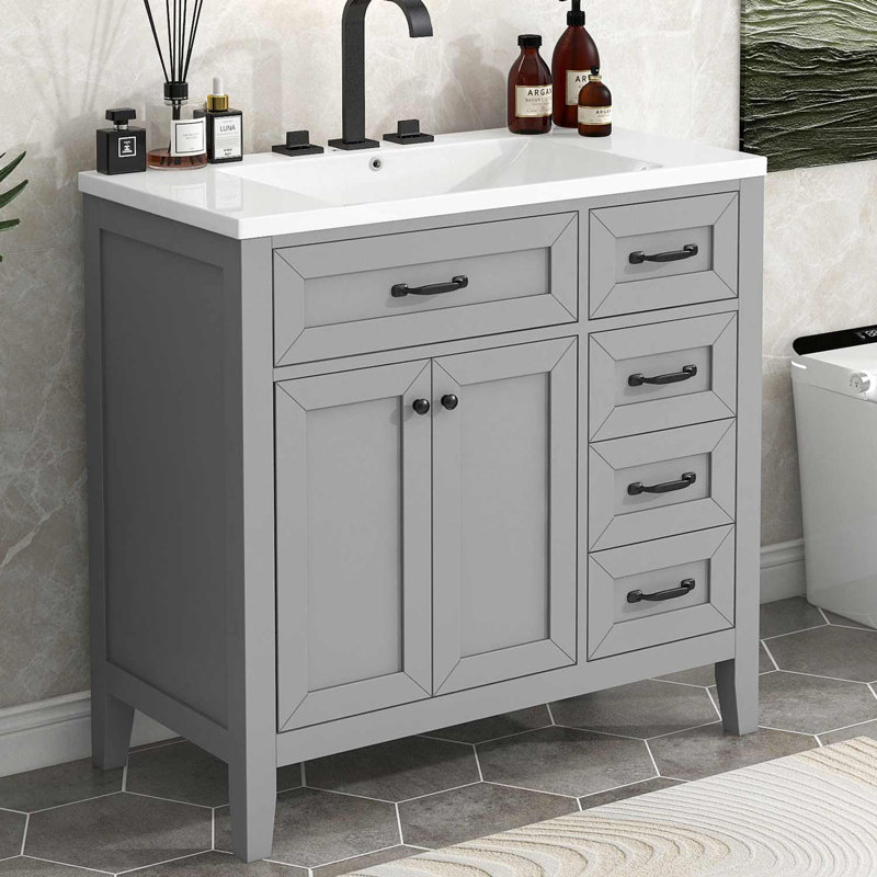 Joannes 35.98'' Single Bathroom Vanity with Top, Gray