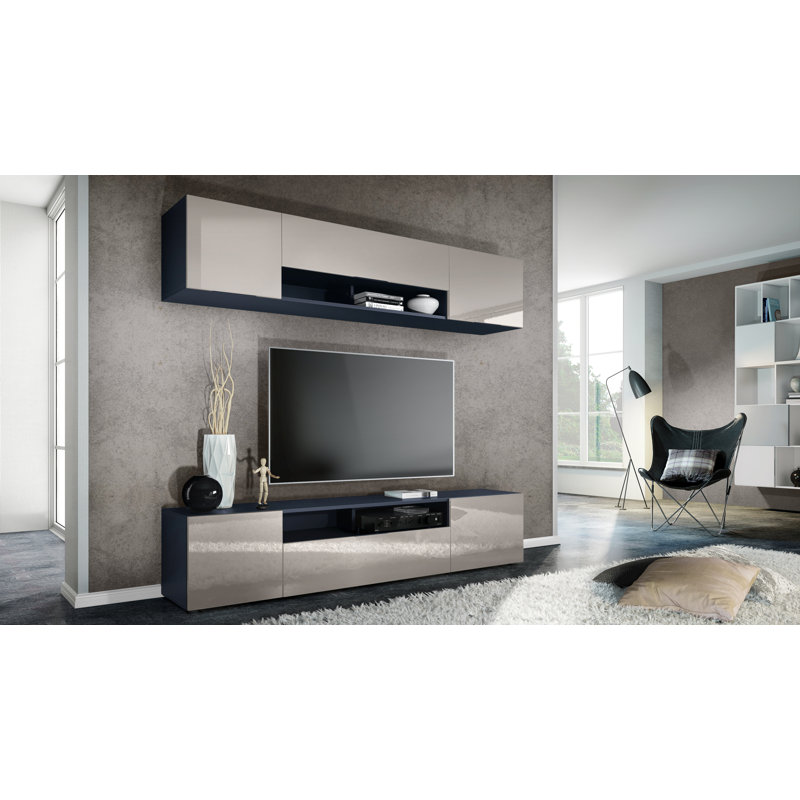 Mcalpine Unfinished Entertainment Centre for TVs up to 60", Anthracite/Sand Grey High Gloss