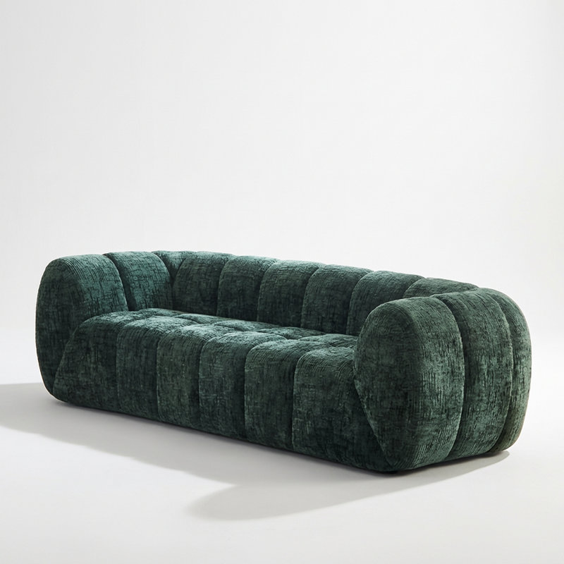 Canapé moelleux en chenille avec siège matelassé et dossier à touches piano, H 24 po x l 86,5 po x P 37,5 po, Vert, 3