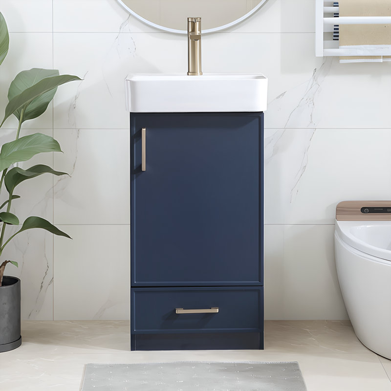 18'' Blue  Freestanding Single Bathroom Vanity With Ceramic Top