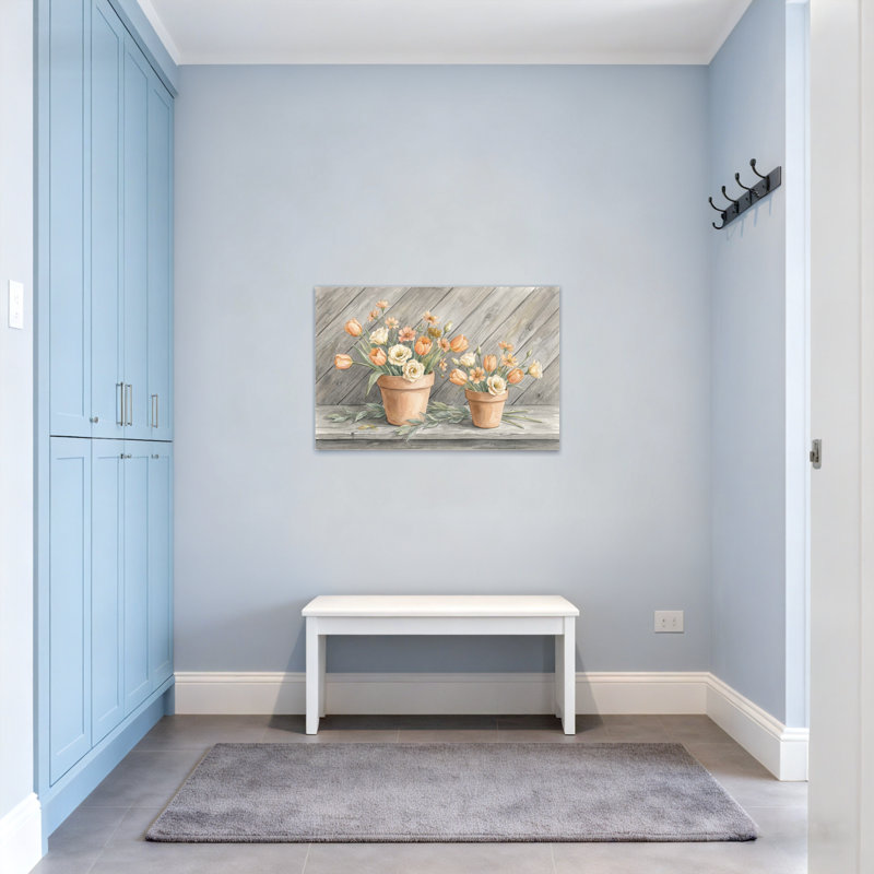 Plantes et fleurs pots de fleurs sur fond en bois, H 28 po x l 40 po