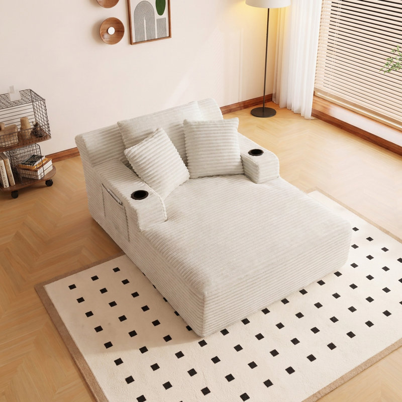 Chaise longue convertible surdimensionnée moderne, support de ressorts ensachés ergonomique, aucun assemblage requis, Blanc