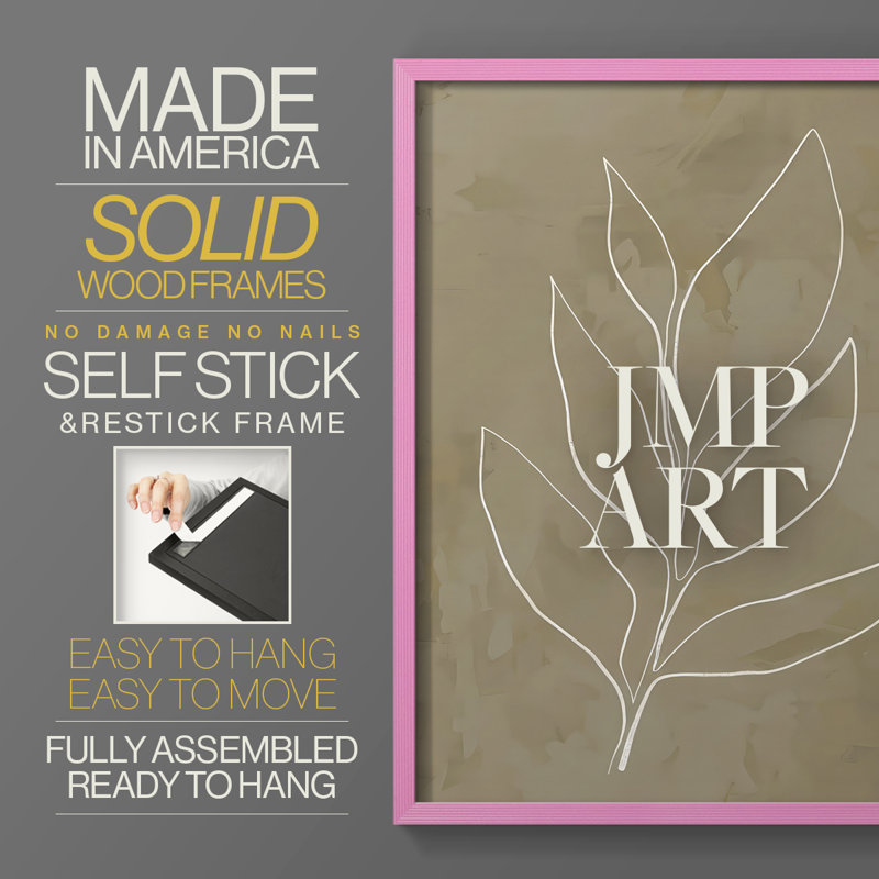 Leaf Line Art II Framed Print - Solid Wood, Pink, 30" H x 24" W