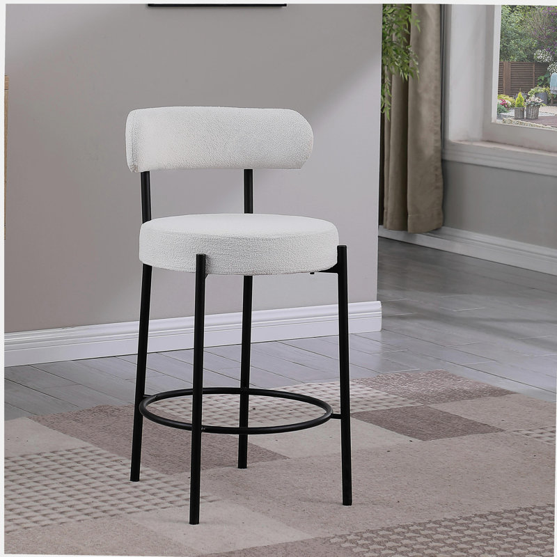 Ensemble de 2 tabourets de bar à hauteur de comptoir avec repose-pieds en métal noir avec repose-pieds pour la salle à manger, blanc