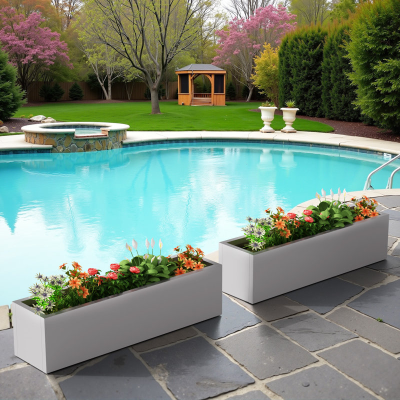 Rectangular Metal Planters for Outdoor Plants, 9" H x 36" W x 9" D, Gray