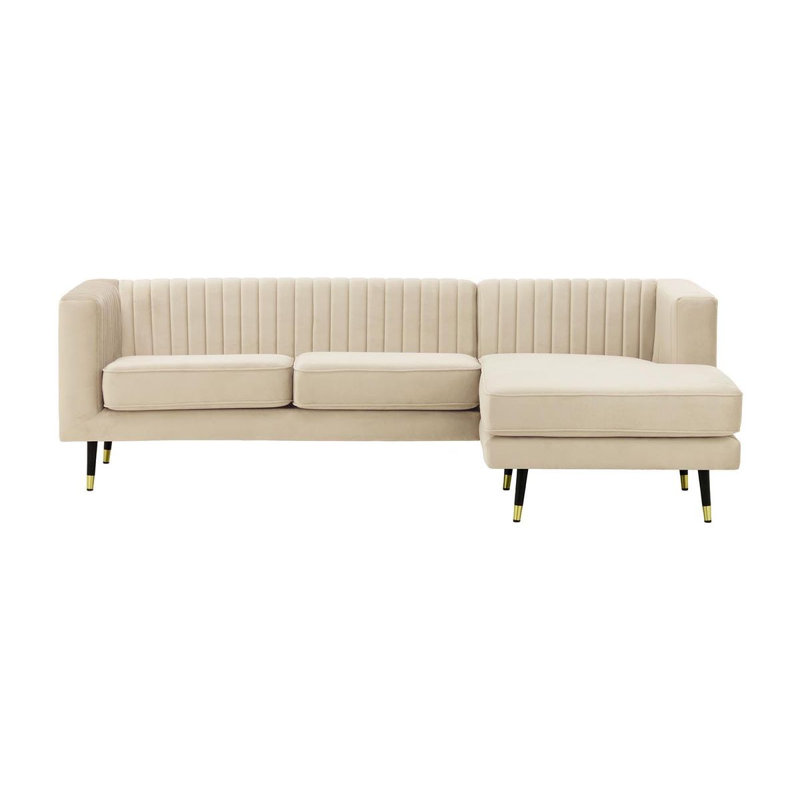 Monaville 4 Seater Velvet Sofa & Chaise, Beige, Right Hand Facing