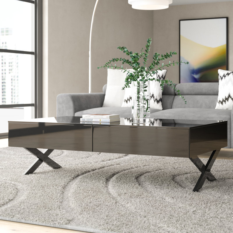 Danville Glass Top Single Coffee Table, Gray, Black