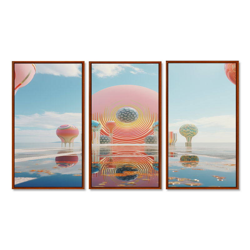 Culberhouse - ensemble de reproductions d'art mural paysage abstrait, Cadre flottant brun, H 40 po x l 60 po x P 1 po