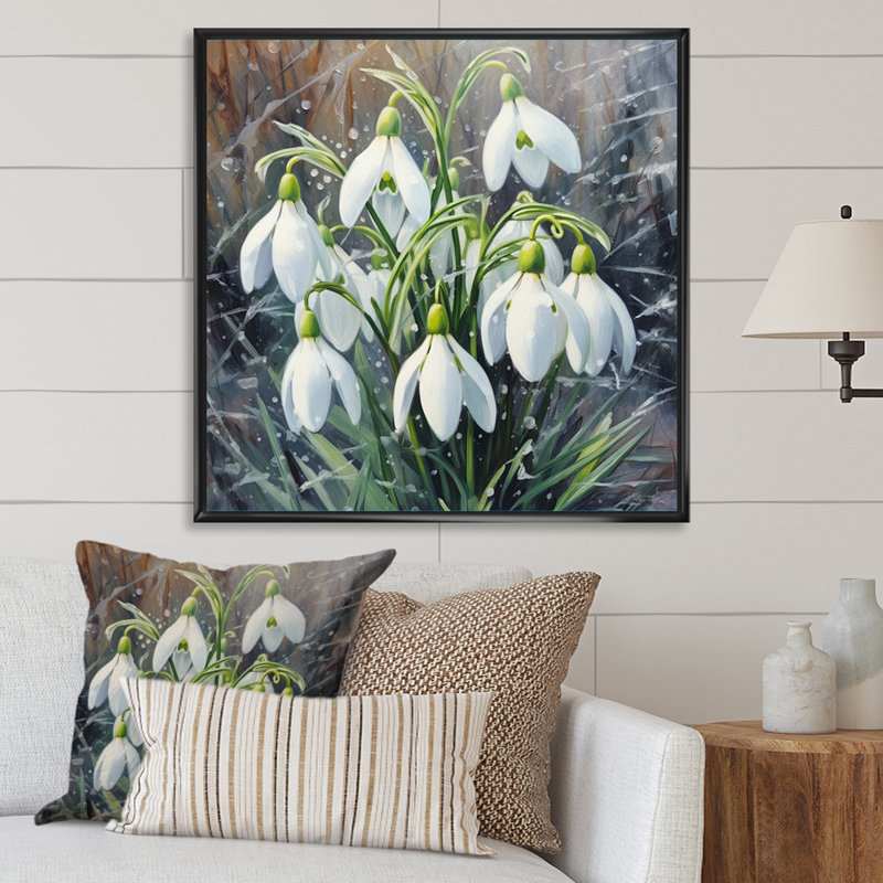 Snowdrops Floral Serenity II, Cadre flottant noir, H 36 po x l 36 po x P 1,5 po