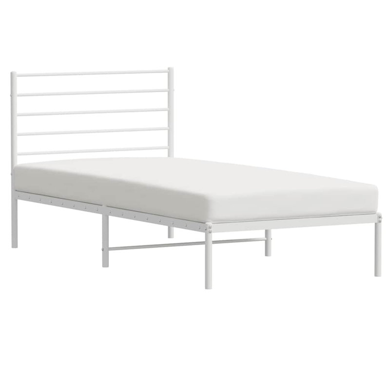 Bed Frame White Steel Twin Platform Bed Frame Rectangular Traditional Design Durable Build
