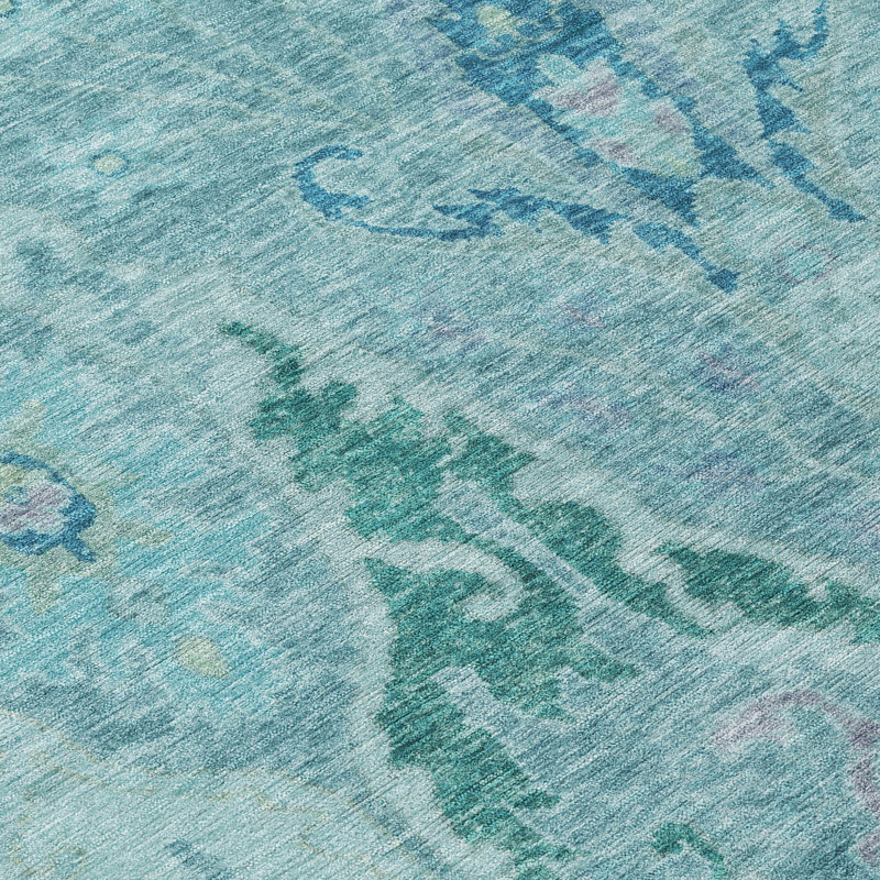 Machine Washable Indoor/Outdoor Xhevrie Blue Rug, Rectangle 10' x 14'