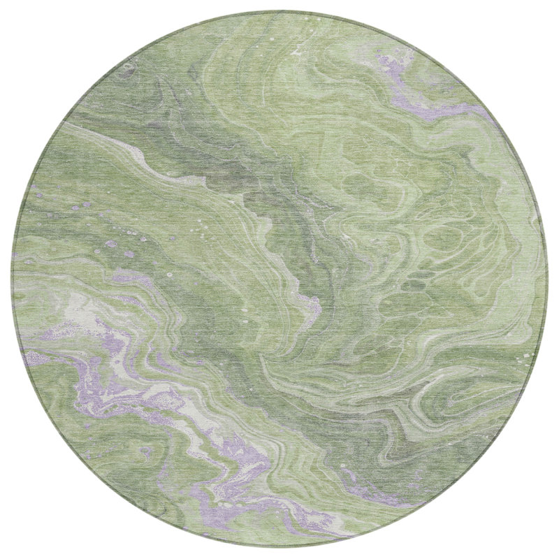 Machine Washable Indoor/Outdoor Cinead ACN1701 Aloe Rug, Round 8'