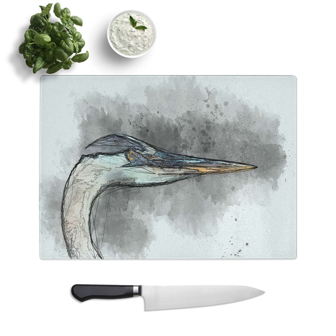 Glass Heron Portrait in Abstract Chopping Board