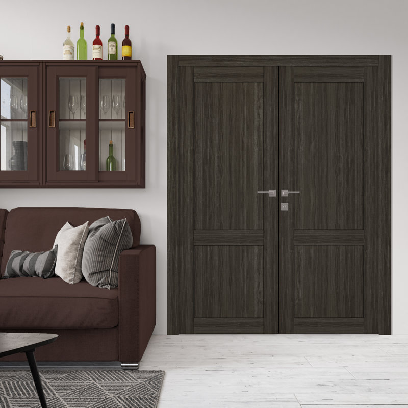 Porte standard à panneaux en bois préfinie, Gris, 27,75 po x 83,23 po