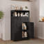 Armoire de rangement noire avec portes et tablettes