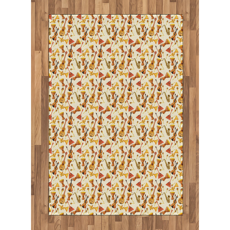 Tapis décoratif à fibres longues haute densité en polyester et coton Jazz Music, Rectangle— 4 pi x 5 pi 8 po