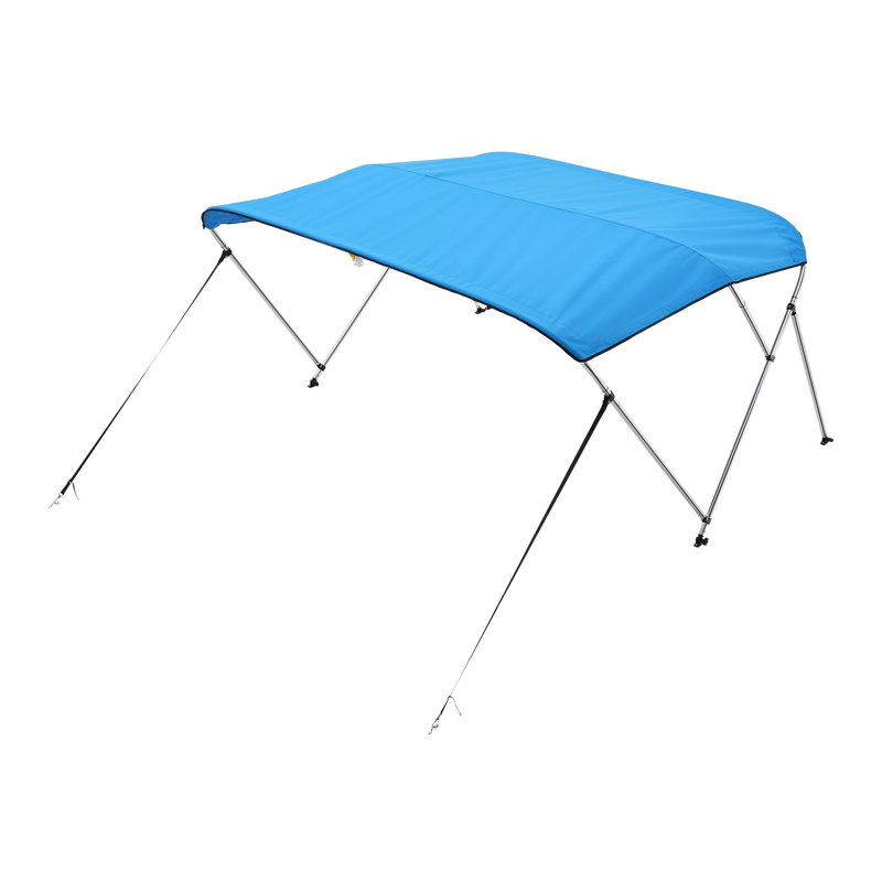 Toit bimini à 3 arcs pour bateau, auvent en polyester 600D avec structure en aluminium, auvent pare-soleil imperméable, L 6 pi x l (67 po à 72 po) x H 46 po, bleu pacifique