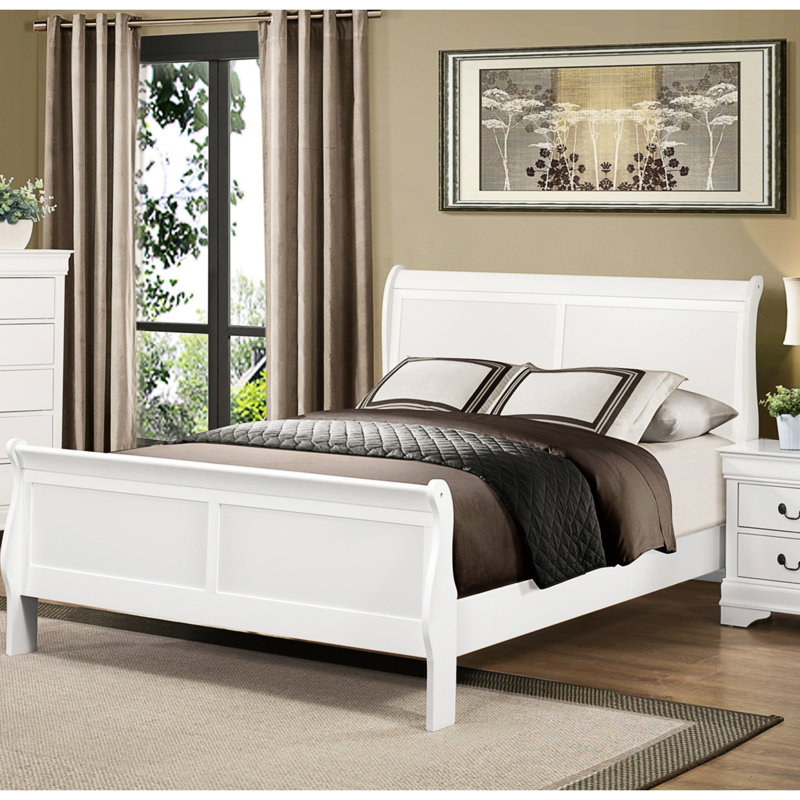 Lit traditionnel de taille double en blanc avec style de mobilier de chambre à coucher pour la décoration, Lit double, Blanc