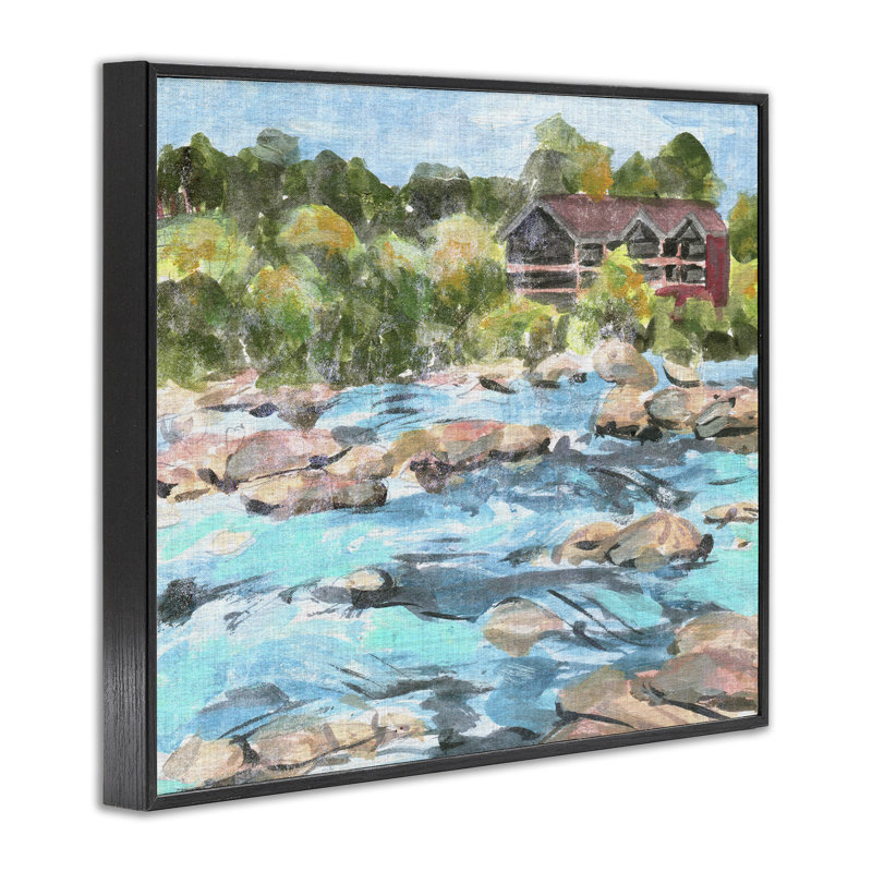 Rocky River Landscape Giclee Art by Melissa Wang, 11" H x 14" W, Midnight Black Framed Giclee