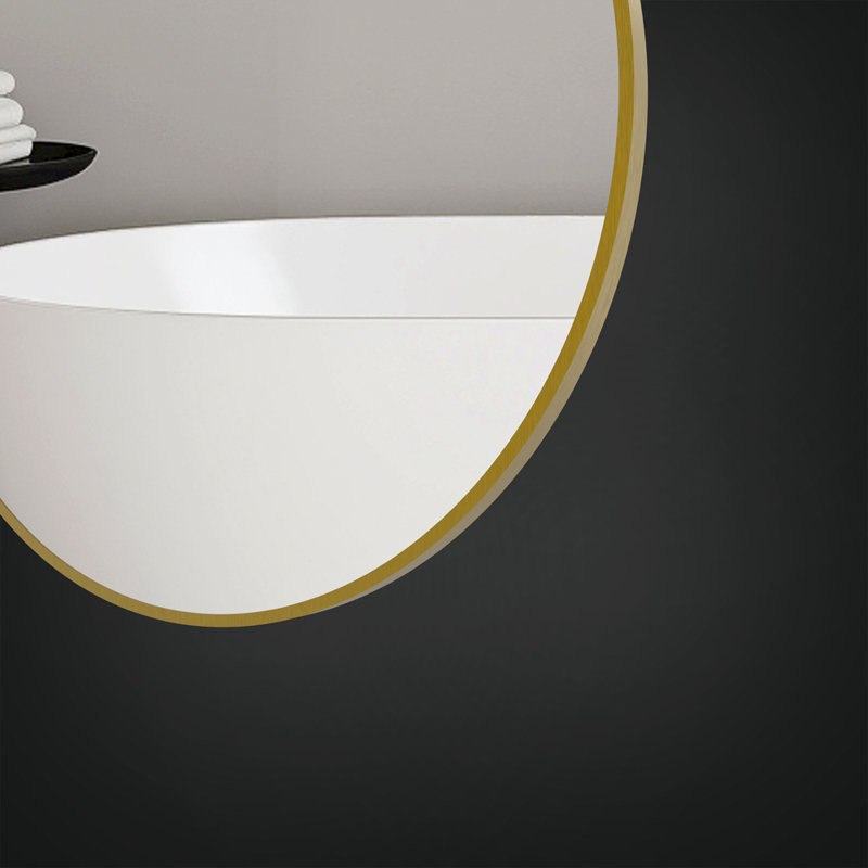 Miroir rond 36 po en aluminium brossé Brio, Or brossé, 36 po x 36 po