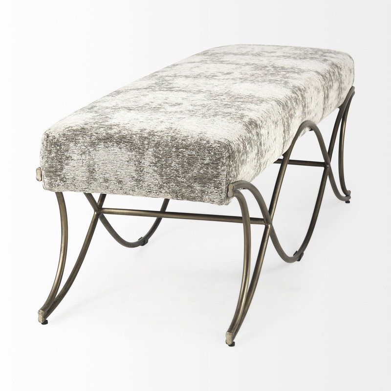Marna Upholstered Bench, Light/Dark Gray