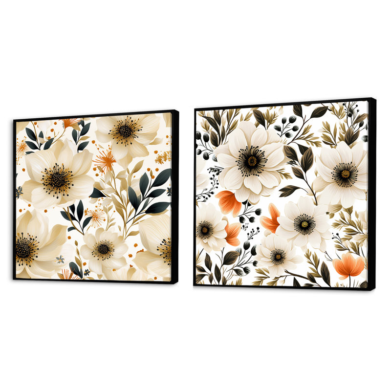 Elissa - Ensemble de 2 collages carrés botaniques abstraits, Cadre flottant noir, H 16 po x l 33 po