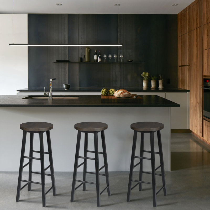 Upholstered Bar Stool with Steel Frame, Black+Rust, 1