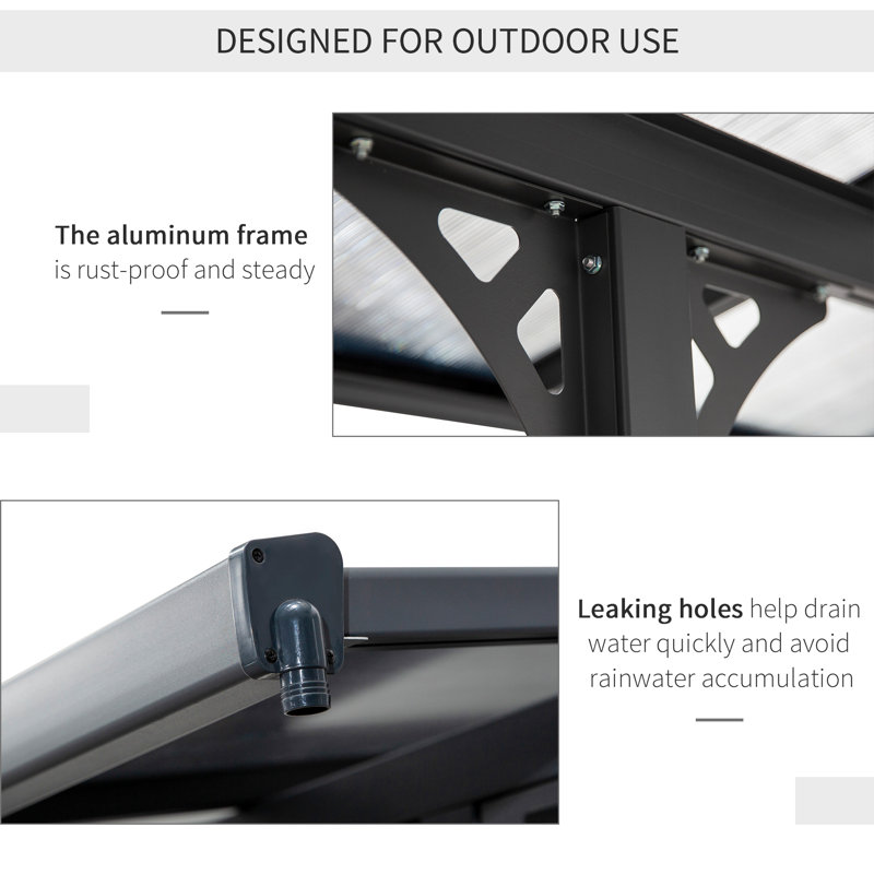 Outsunny Gray Aluminum Pergola with UV Blocking Polycarbonate Roof