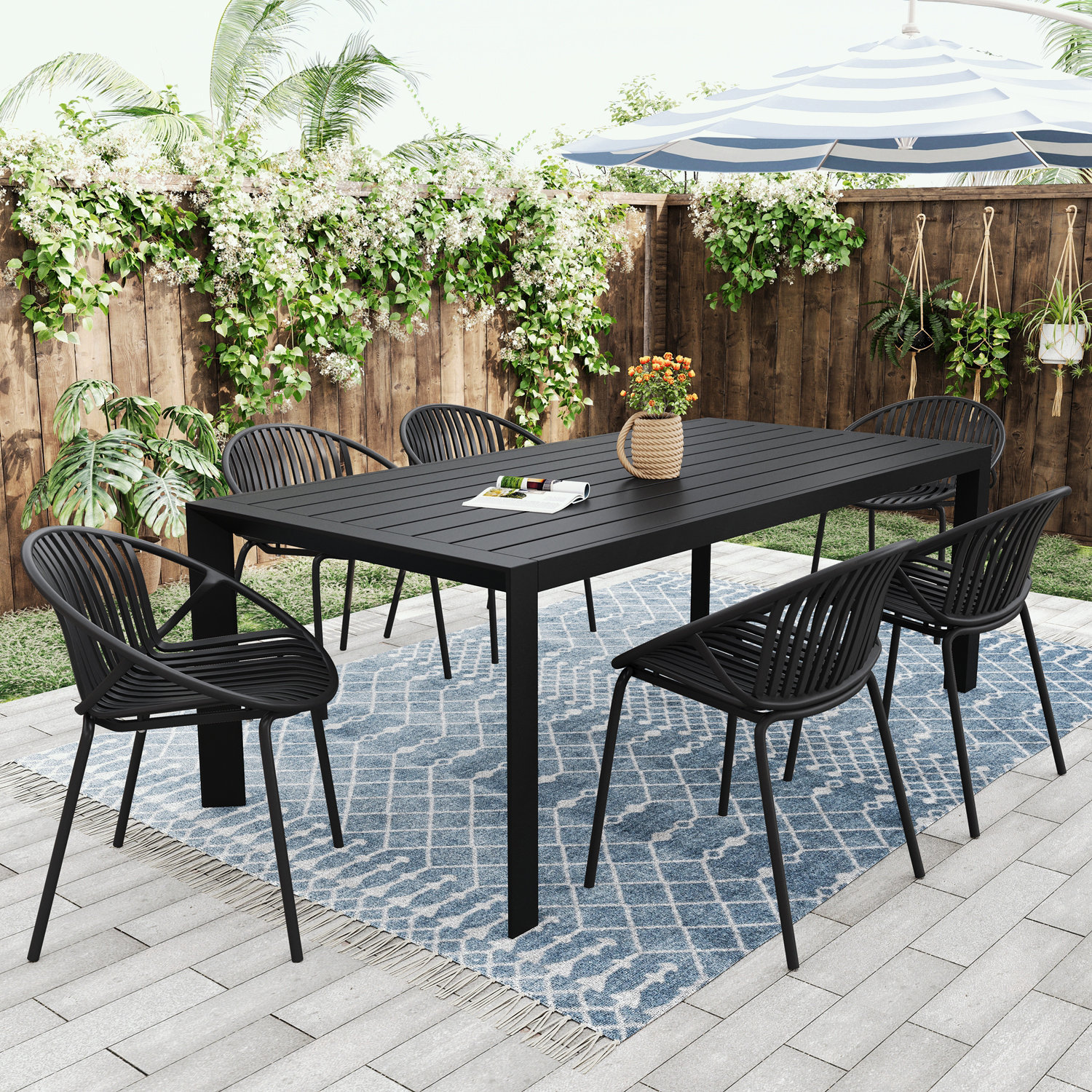 Dakota Fields 7 Pieces Outdoor Dining Set with Expandable table and 6 ...