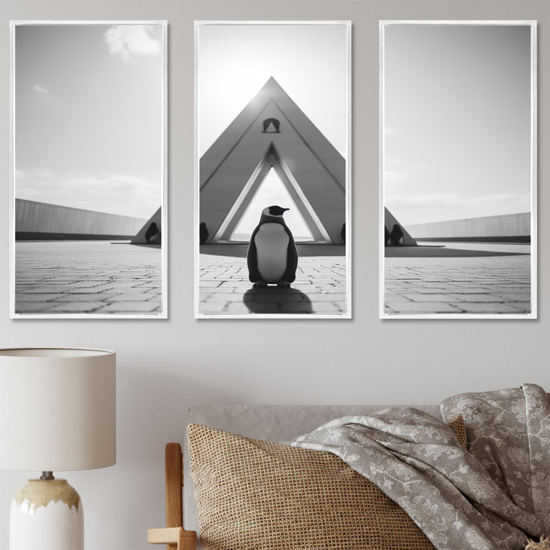 Photo de pingouin noir et blanc - art mural pingouin, H 40 po x l 61 po, Cadre flottant blanc