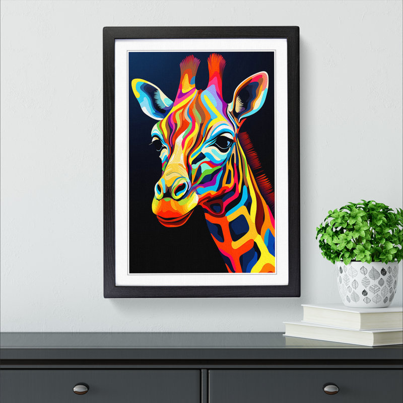 Giraffe Op - Framed Print, Black, 64cm H x 46cm W x 2cm D