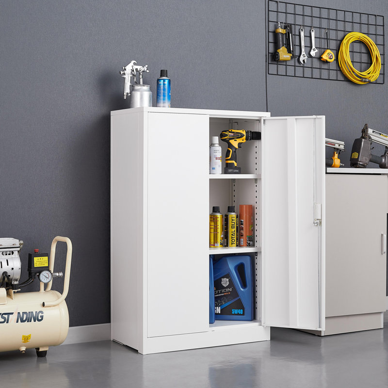 Armoire de rangement en métal avec portes verrouillables et tablette réglable