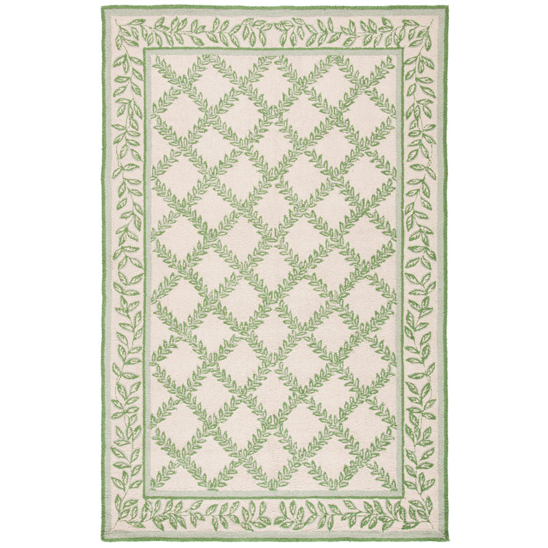 Jonsson Hand Hooked Wool Pile Geometric Rug, Rectangle 6' x 9'
