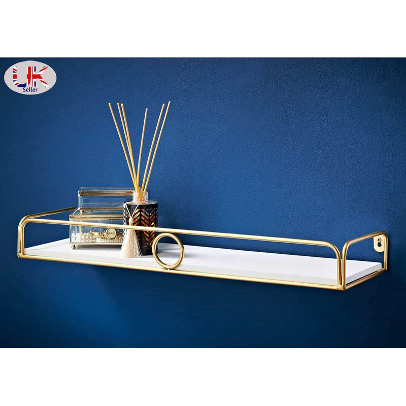 Columbiana Floating Shelf, 6.8cm H x 60cm W x 18cm D, White/Gold