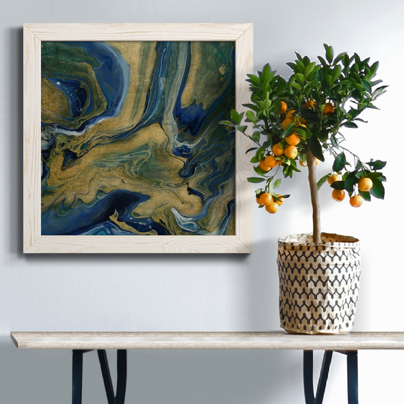 Golden Sea - peinture sur toile encadrée, H 17 po x l 17 po x P 1,5 po, Toile encadrée blanc vieilli