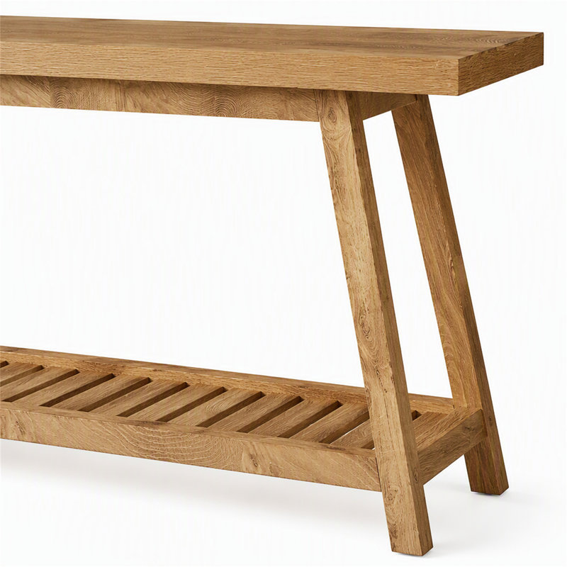 Console de style champêtre, table d'entrée à 2 niveaux de 180 cm (70,9 po), table basse., Naturel