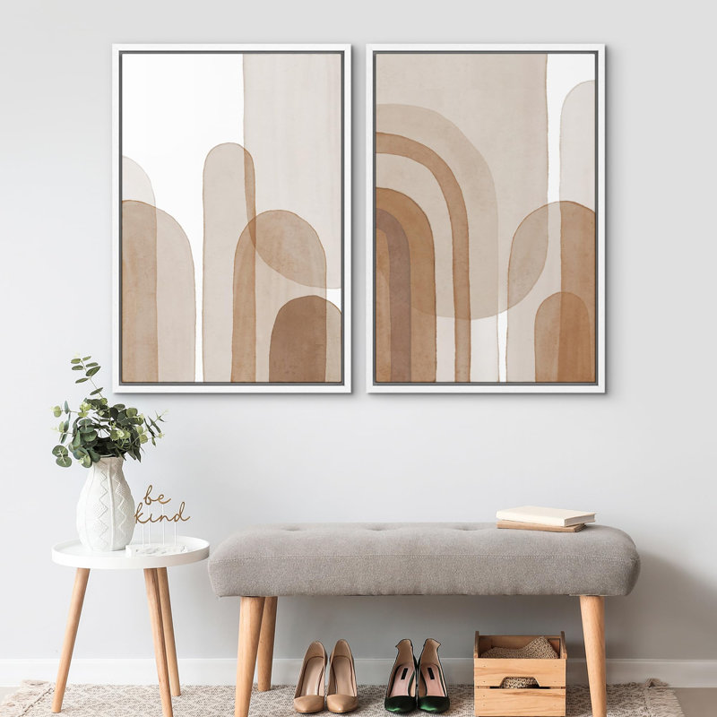 «Mid-Century Yellow Grey», 2 pièces sur toile, Cadre blanc, H 24 po x l 36 po